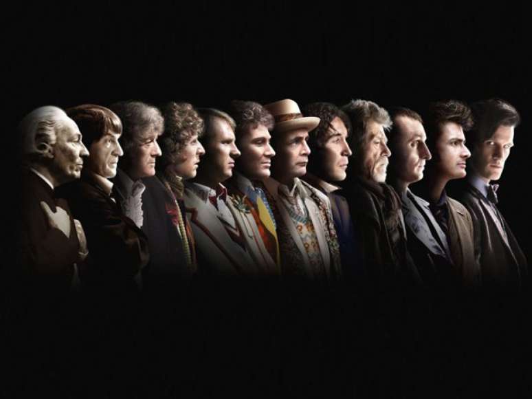 Os rostos de doze atores que interpretaram o Doutor, mais o do pr&oacute;ximo a faz&ecirc;-lo, foram combinados