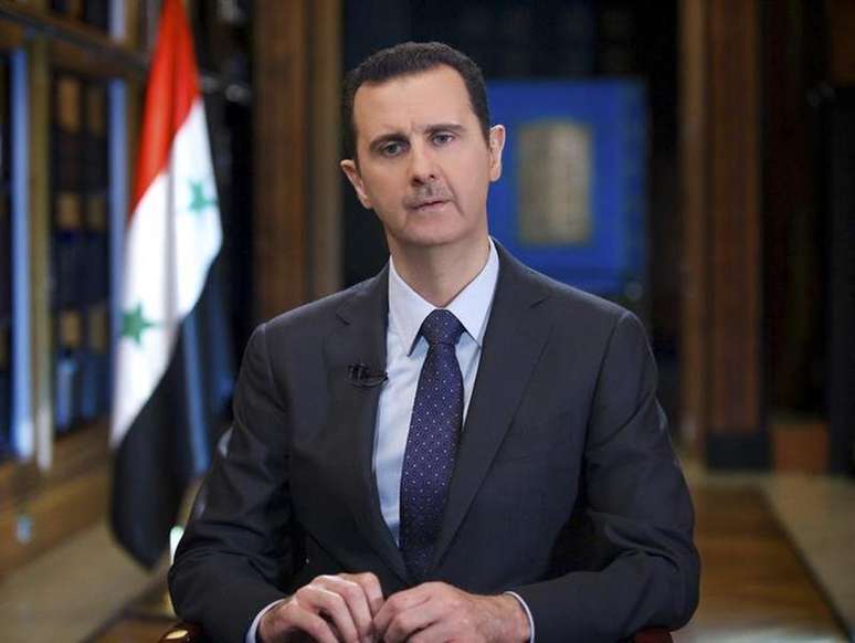 <p>O presidente sírio, Bashar al-Assad, durante uma entrevista à televisão estatal da Venezuela, a TeleSUR, em Damasco (imagem de arquivo)</p>