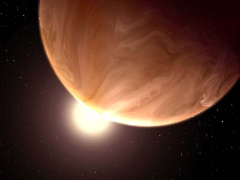 Impressão artística mostra como seria um exoplaneta coberto de nuvens