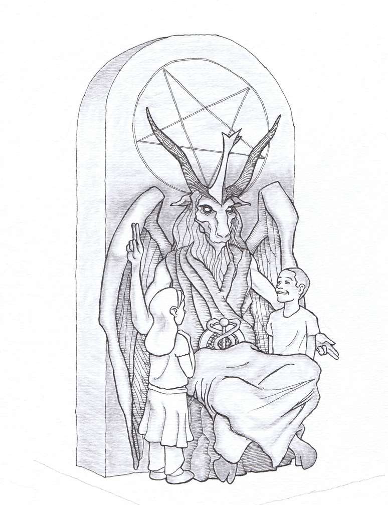 Imagem mostra o desenho da estátua que o templo satânico pretende instalar