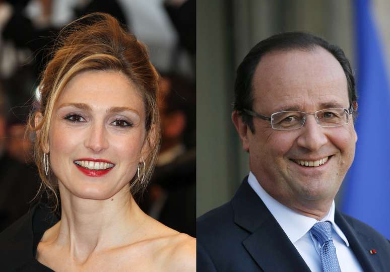 Combinação de imagens de arquivo mostra a atriz Julie Gayet (esq.) e o presidente François Hollande