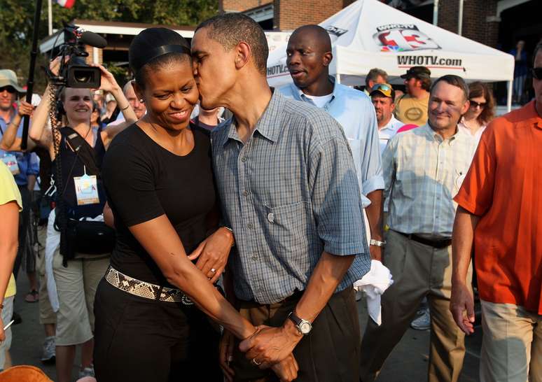 O futuro primeiro-casal americano, durante evento de campanha em Des Moines, em 2007