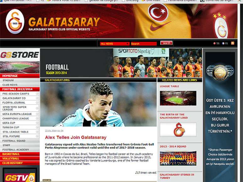 Site oficial do Galatasaray confirmou acerto com o ex-lateral do Grêmio