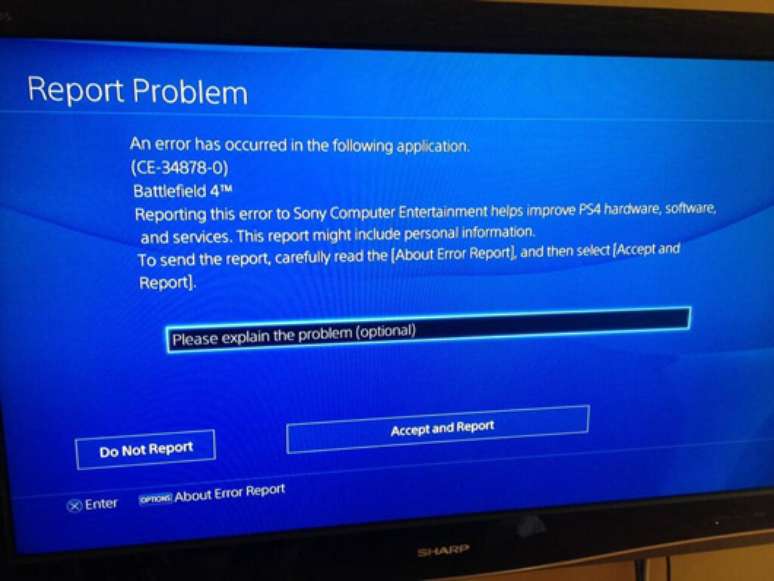 Tela com erro apontado por usuários em fórum do PS4