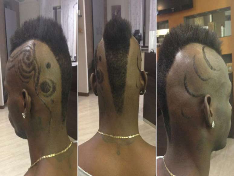 Mario Balotelli exibe cabelo novo com desenho tribal e listras