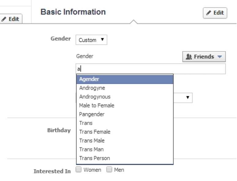 Campo customizável de gênero do Facebook tem 50 opções de termos