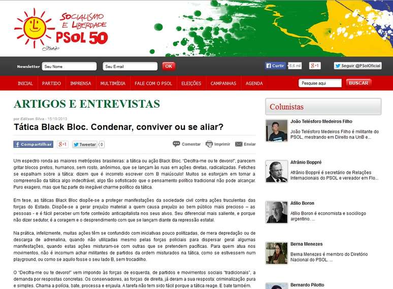 <p>Artigo "Tática Black Bloc. Condenar, conviver ou se aliar?" saiu do ar</p>