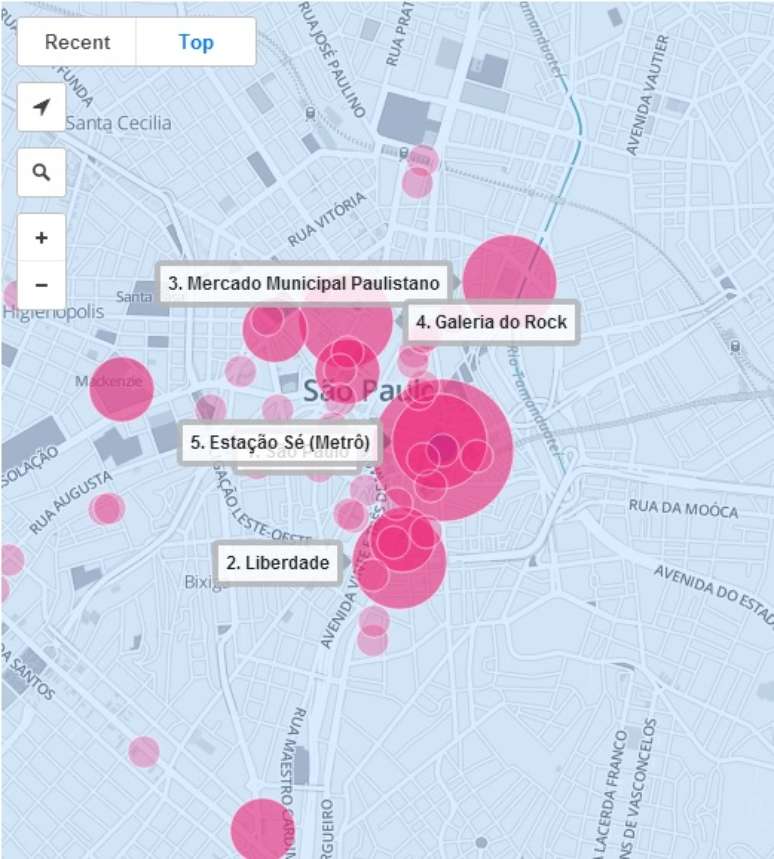 HereFeed mostra movimentação do Instagram em São Paulo.