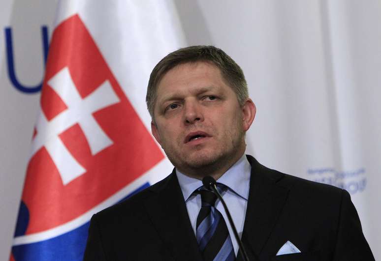 <p>Primeiro-ministro da Eslováquia, Robert Fico, durante coletiva de imprensa em Budapeste, em janeiro de 2014</p>