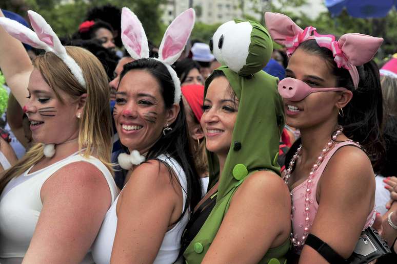 <p>Coelhinhas, sapinha e porquinha no Aterro do Flamengo, na festa do bloco Bangalafumenga </p>