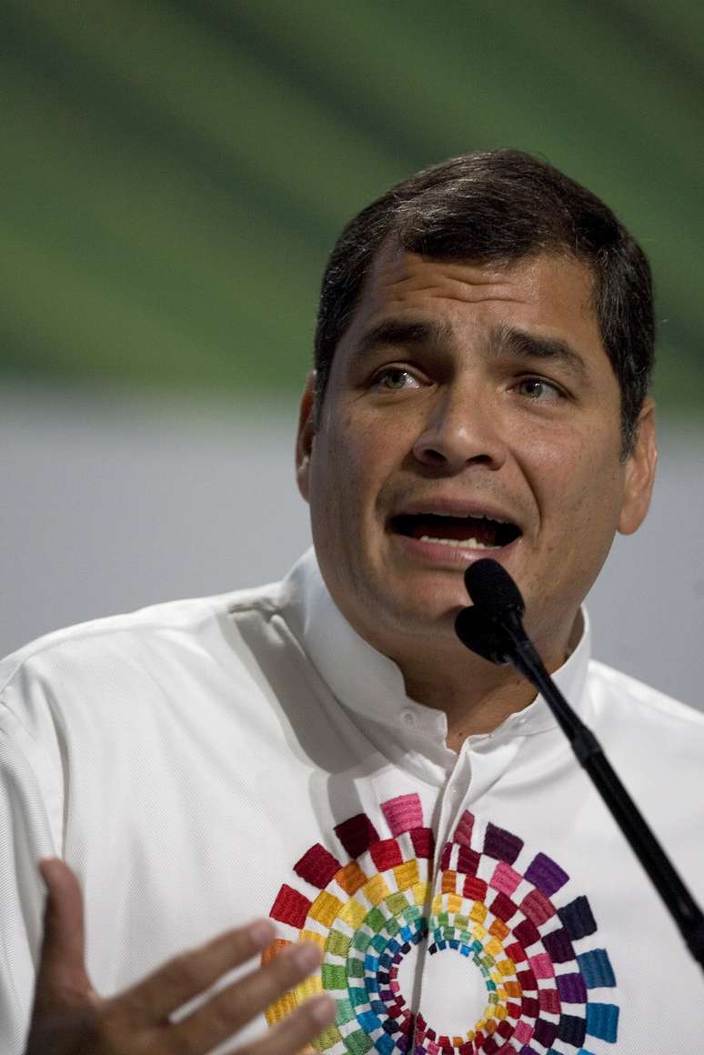 Presidente equatoriano Rafael Correa durante a Conferência das Nações Unidas sobre as Mudanças Climáticas, no México, em 2010
