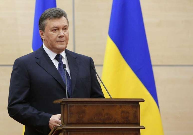 <p>O presidente ucraniano deposto Viktor Yanukovich participa de uma coletiva de imprensa em Rostov-na-Donu, em 11 de março</p>