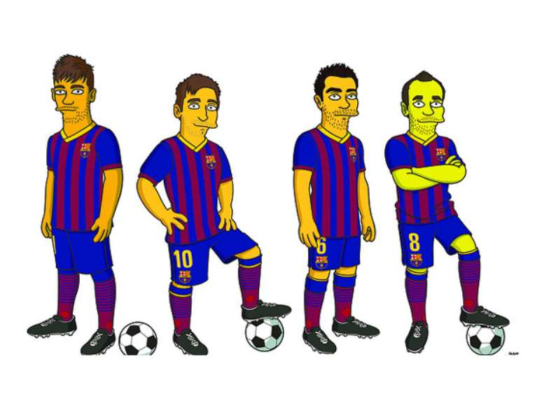 Neymar, Messi, Xavi e Iniesta foram desenhados no estilo Simpson