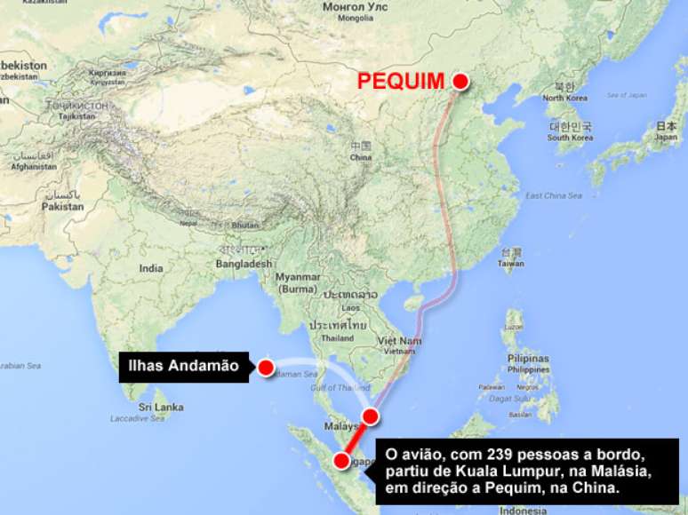 <p>Avião da Malaysia Airlines teria sido guiado pela península malaia em direção às Ilhas Andamão</p>