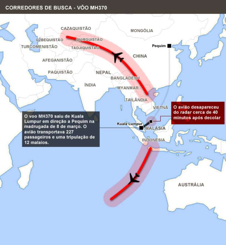 Mapa mostra rota de buscas pelo avião desaparecido há 10 dias