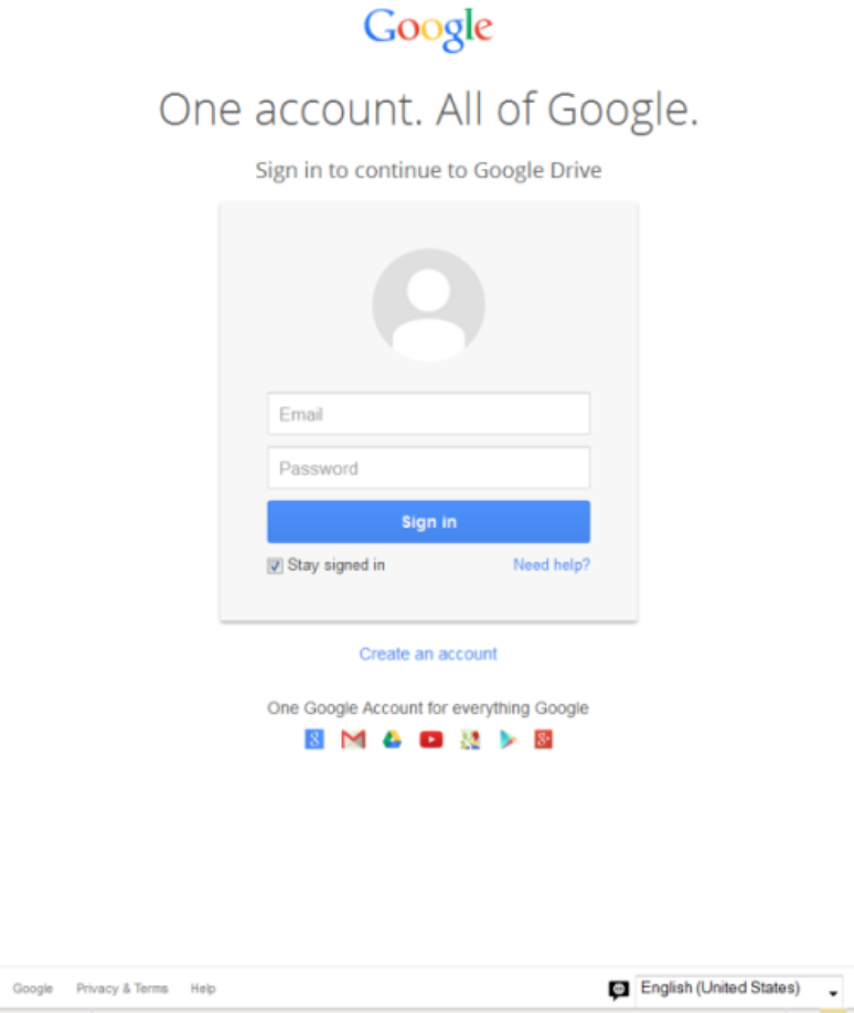 Página de phising do Google Drive