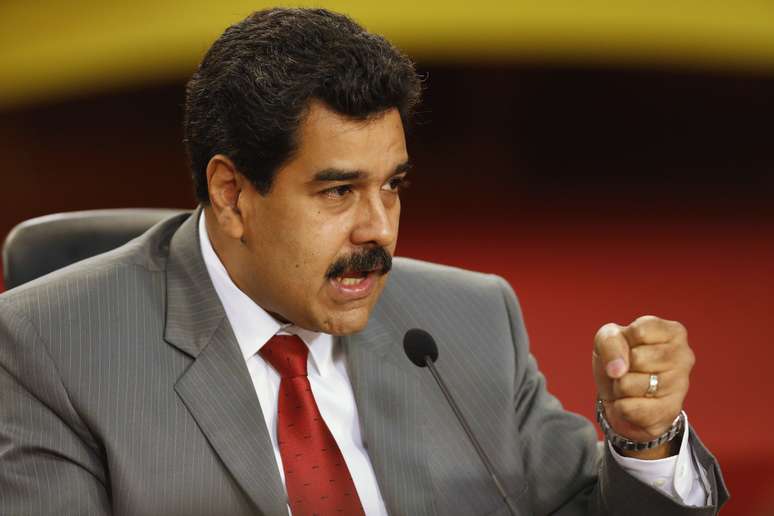 <p>Presidente da Venezuela, Nicolas Maduro, fala durante uma coletiva de imprensa no Palácio Miraflores, em Caracas, em 14 de março</p>