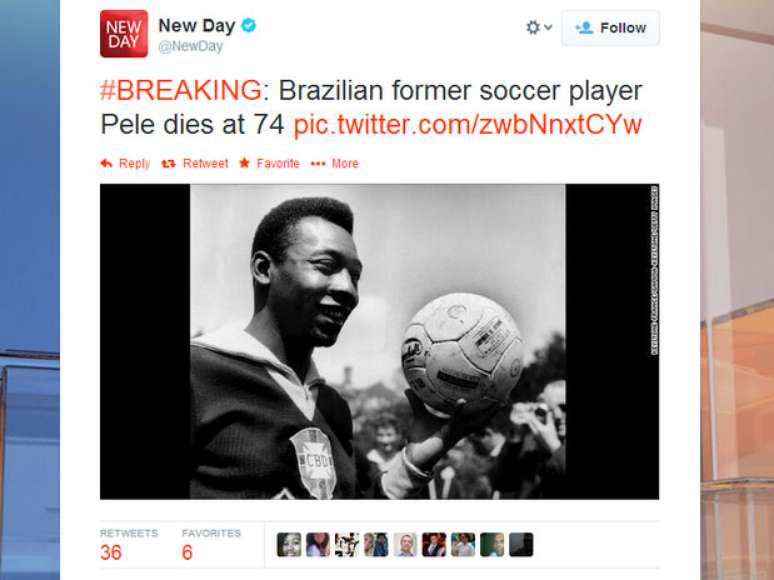 Twitter de programa da CNN anuncia morte de Pelé