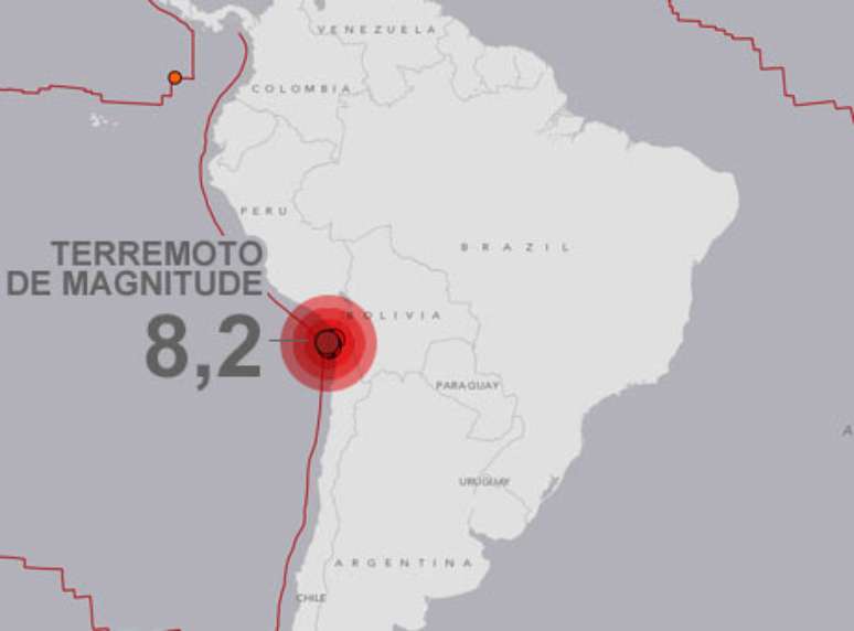 <p>O tremor, sentido às 20H46 (mesmo horário de Brasília) afetou as regiões chilenas de Arica, Iquique e Antofagasta, 1.800 km ao norte de Santiago</p>