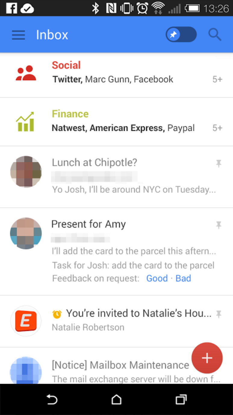 <p>Gmail para Android testa novas abas, como "viagens" e "finanças"</p>