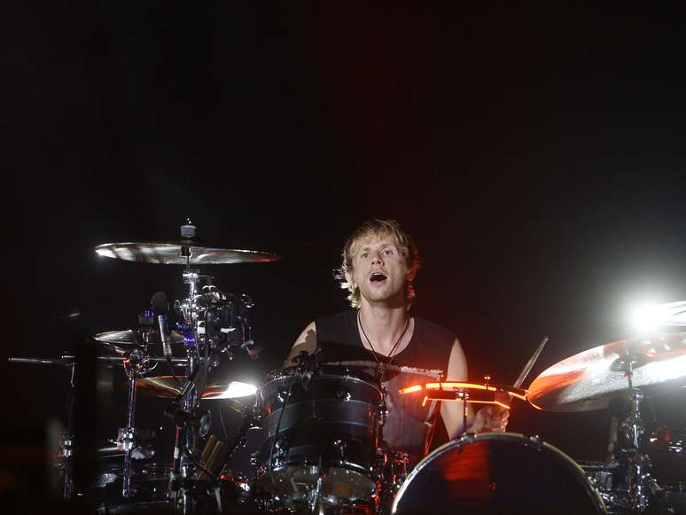 <p>Dominic Howard, baterista do Muse, durante show no Lollapalooza Brasil 2014</p>