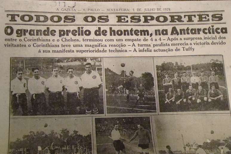 Jornal de 1929 depois do jogo entre Corinthians e Chelsea