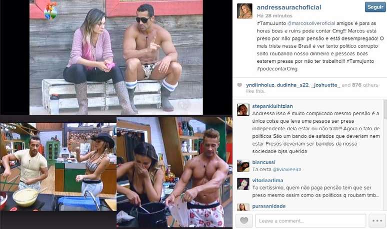 Imagem publicada por Andressa Urach no Instagram declarando apoio a Marcos Oliver