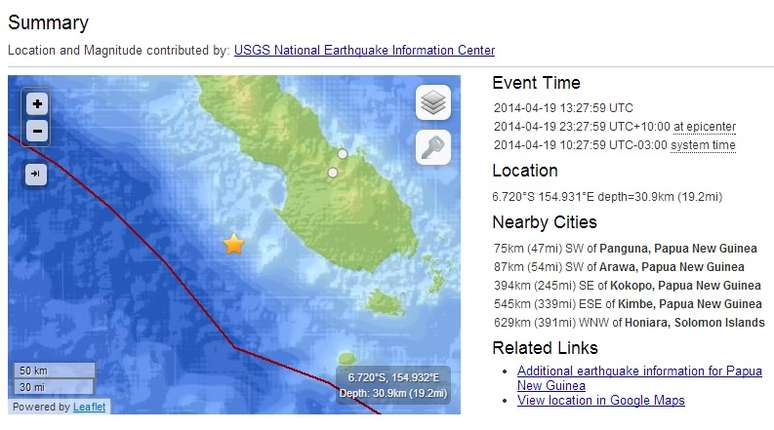 <p>Terremoto teve epicentro a  75km de Papua Nova Guiné; houve alerta de tsunami</p>