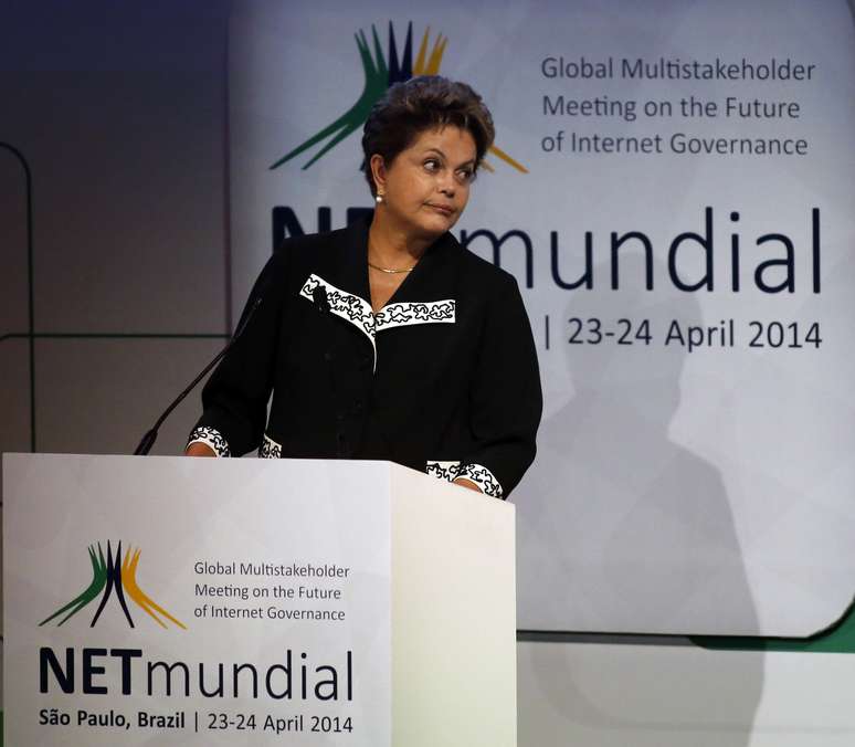 <p>Dilma, durante discurso no evento NetMundial, em São Paulo</p>