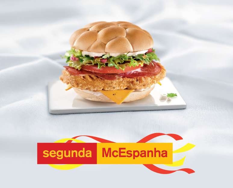 <p><strong>Segunda-feira: </strong>o McEspanha &eacute; composto por p&atilde;o McBola, carne crispy chicken, maionese Oliva, queijo sabor bacon com pimenta, embutido copa, tomate e mix de folhas</p>