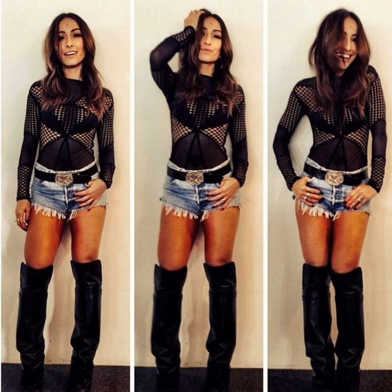 <p>De microshort e bota at&eacute; o joelho, Sabrina Sato compareceu &agrave; inaugura&ccedil;&atilde;o da Arenas Corinthians neste s&aacute;bado (10). Com look de Yan Acioli, ela tamb&eacute;m apostou em blusa manga comprida transparente</p>