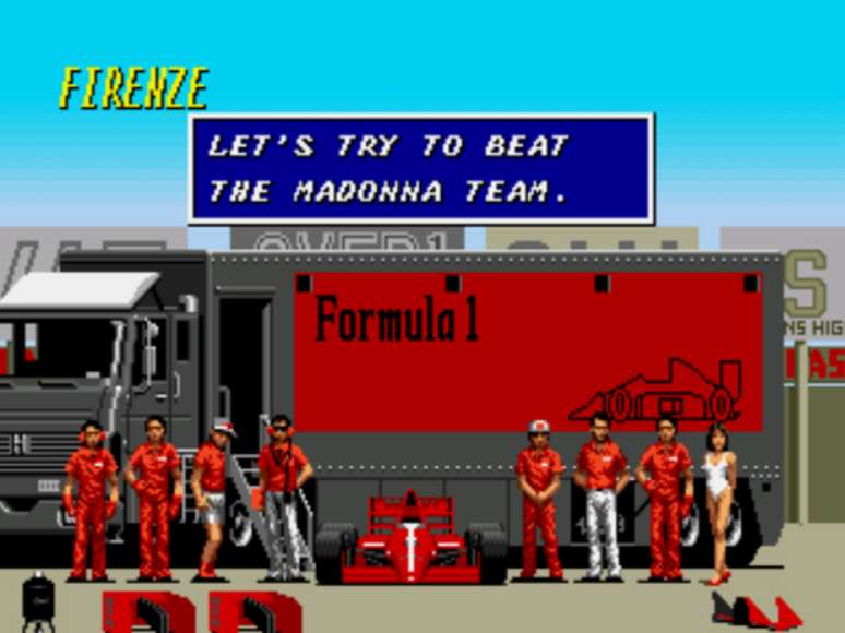 <p>Equipes s&atilde;o inspiradas em times reais, como Madonna (McLaren), Firenze (Ferrari), Millions (Williams) e Bestowal (Benetton); nem todas as escuderias, no entanto, s&atilde;o facilmente reconhec&iacute;veis</p>