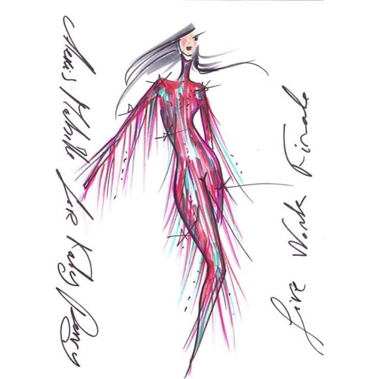 <p>Katy postou o croqui do visual que usa na performance do hit "Firework", na&nbsp;Prism World Tour&nbsp;</p>