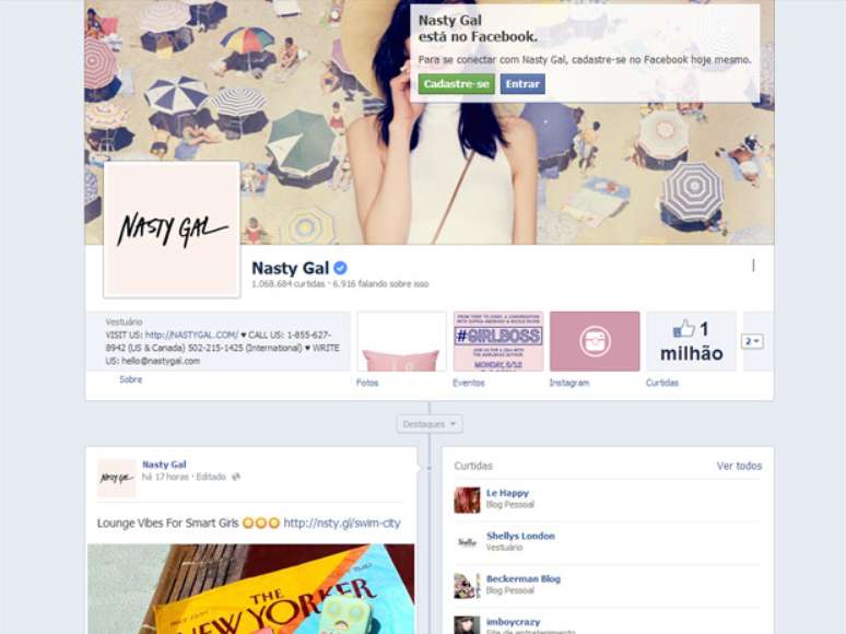 Nasty Gal tem mais de 1 milh&atilde;o de seguidores no Facebook