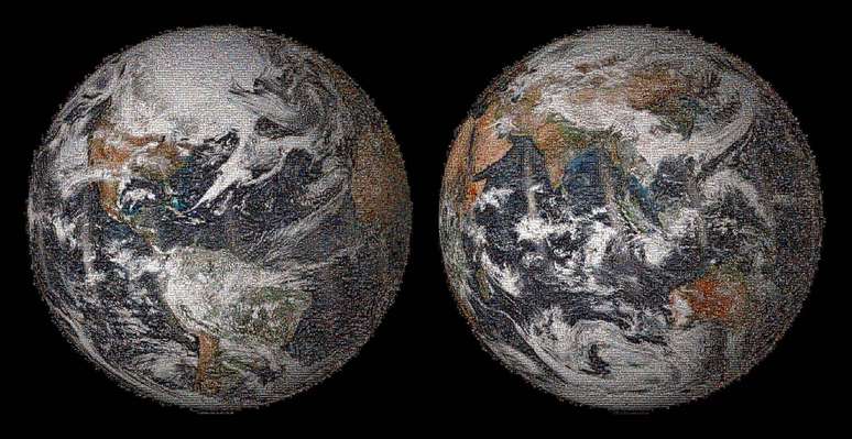 <p>Um mosaico de 3,2 gigapixel com zoom mostra as dezenas de milhares de imagens selecionadas dispostas na forma como a Terra aparecia ao sat&eacute;lite Suomi National Polar no Dia da Terra</p>