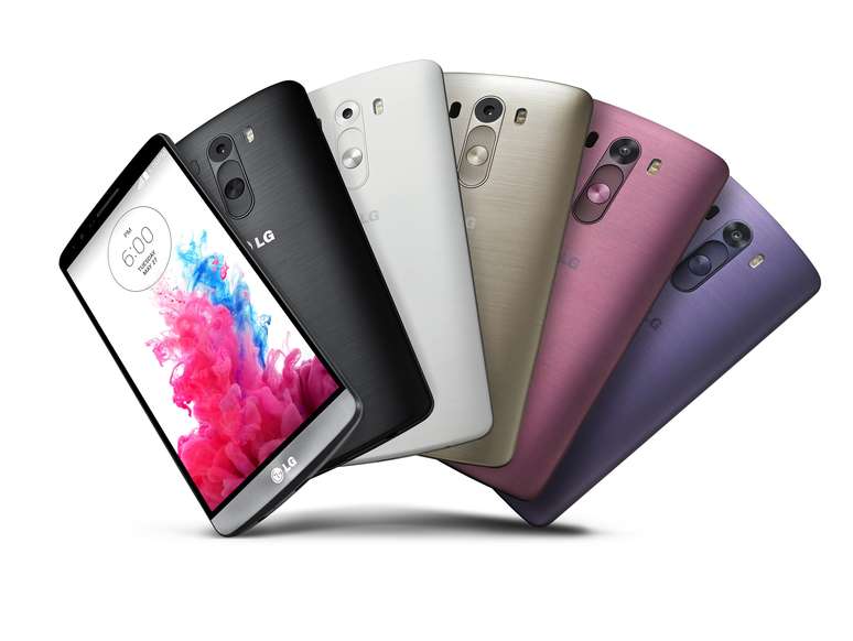 O novo smartphone da LG surge em seis cores: Metallic Black, Silk White, Shine Gold, Moon Violet e Burgundy Red.