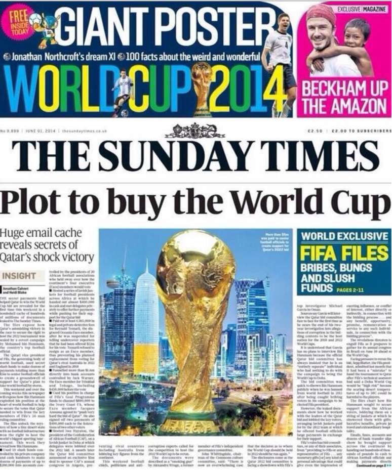 Sunday Times denuncia compra de votos na eleição da sede do Mundial de 2022