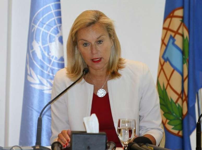 <p>Sigrid Kaag, coordenadora especial da Organiza&ccedil;&atilde;o para a Proibi&ccedil;&atilde;o de Armas Qu&iacute;micas-Na&ccedil;&otilde;es Unidas, participa de&nbsp;coletiva de imprensa em Damasco, em &nbsp;27 abril&nbsp;</p>