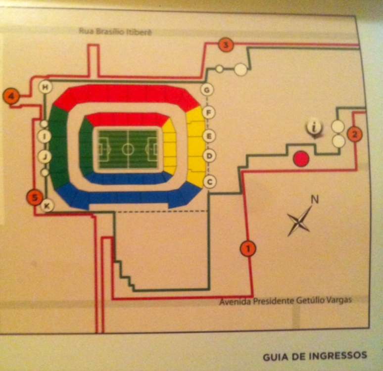 Guia de Ingressos da Arena da Baixada mostra mapa com ruas invertidas