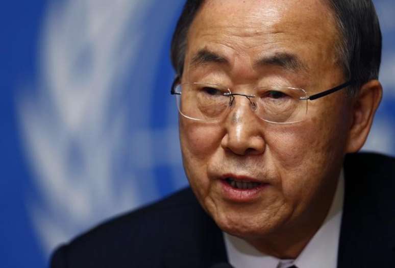<p>O secret&aacute;rio-geral da ONU, Ban Ki-moon, concede entrevista coletiva em Genebra, na Su&iacute;&ccedil;a, em mar&ccedil;o</p>