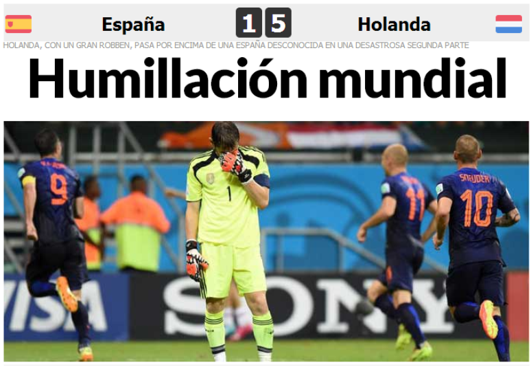 Jornal Marca destacou como uma "humilhação mundial"
