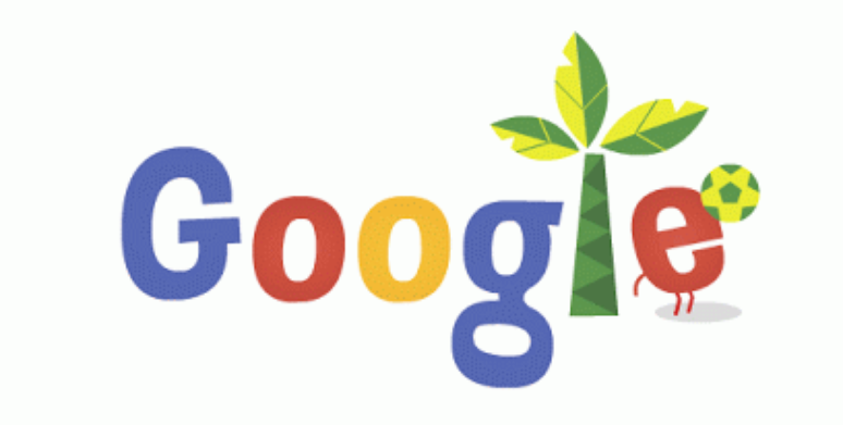 O novo doodle mostra a letra E do Google fazendo embaixadinhas com uma bola verde e amarela