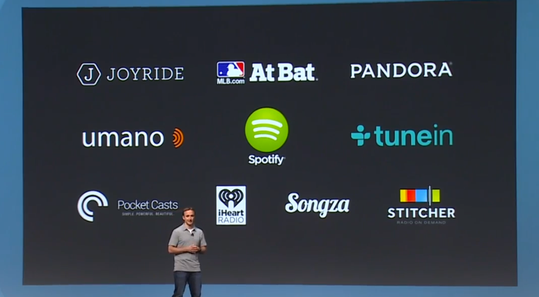 <p>Os aplicativos Pandora, Songza, Stitcher, Spotify, Pocket Casts e Tune In Radio já devem funcionar no Android Auto.</p>