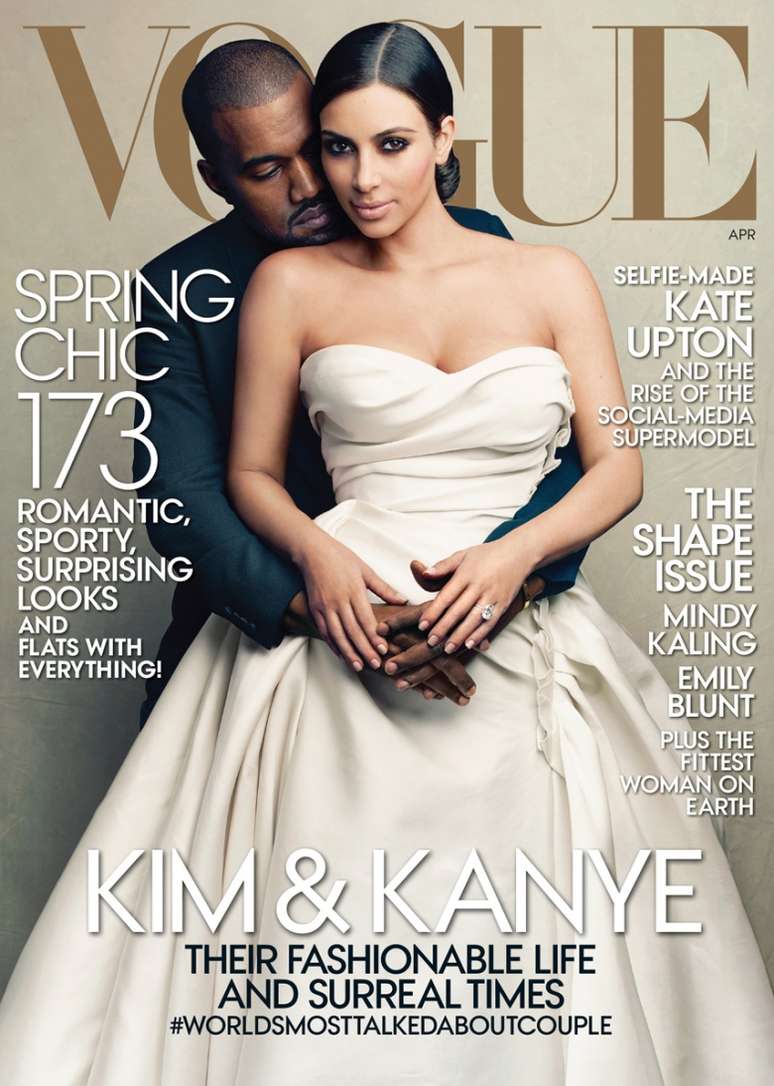 <p>Kim foi alvo de cr&iacute;ticas ao estampar a capa da 'Vogue' com o marido, Kanye West</p>