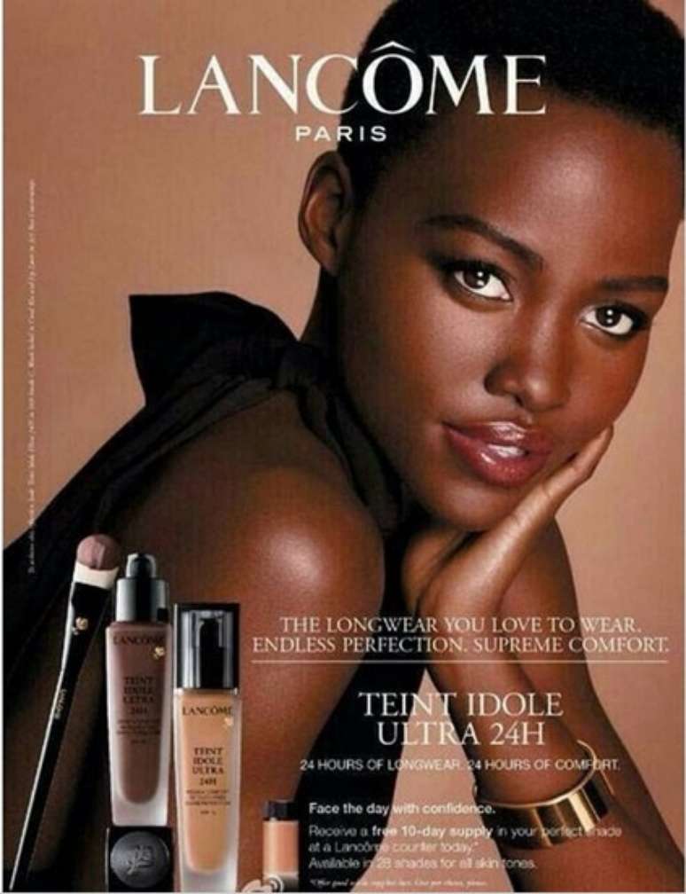 <p>Lupita Nyong'o na peça publicitária da marca francesa de cosméticos Lancôme</p>