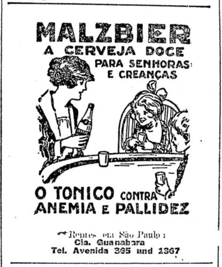 <p>Propaganda da Malzbier, da Brahma, indicava a bebida para mulheres e crianças como tônico contra anemia</p>