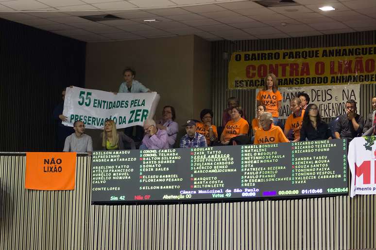 Manifestantes na Câmara de São Paulo durante votação do Plano Diretor Estratégico