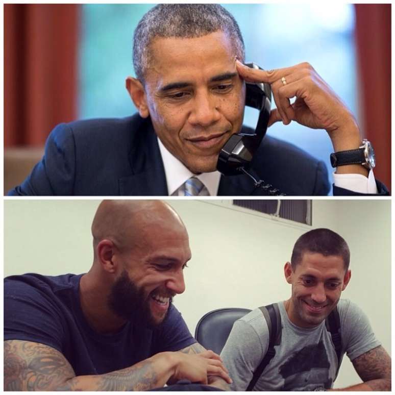 <p>Os jogadores norte-americanos Clint Dempsey e Tim Howard receberam uma ligação do presidente dos Estados Unidos</p>