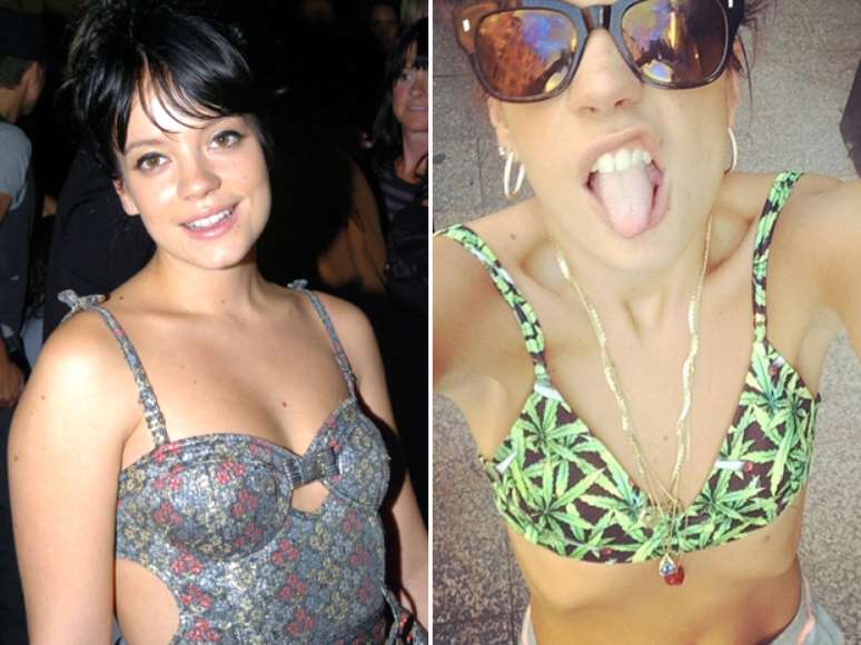 <p>Lily Allen em foto de 2007 e na imagem postada neste s&aacute;bado</p>