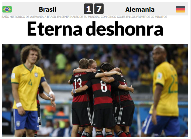 Jornal espanhol Marca classifica goleada como desonra para o Brasil